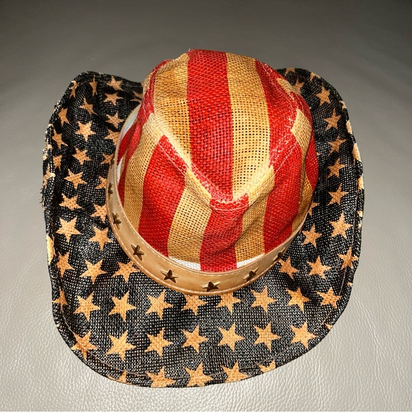 COWBOY HAT USA FLAG Western/Goldcoast Sunwear UV protection red/white/blue straw - Picture 11 of 11